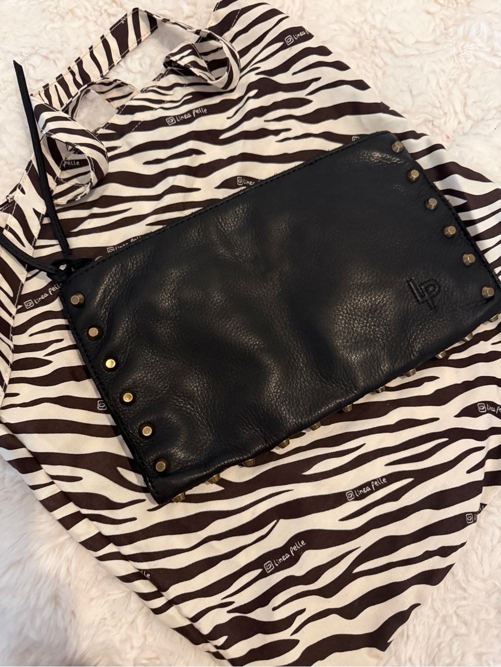 Linea Pelle studded black clutch